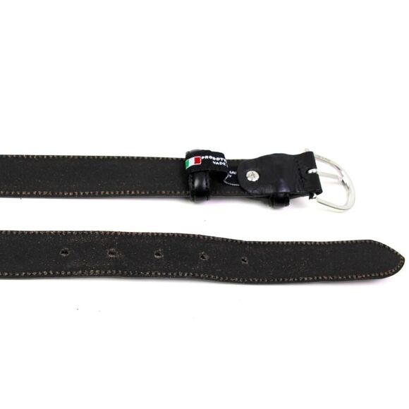 ITALY BLACK REAL LEATHER 1 1/8"Wd STITCH CASUAL DRESS MEN'S BELT Sz 38 (A45 - Picture 14 of 14